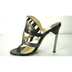 Jimmy Choo Black Multi Leather Vanisa Strappy Slide Sandals Size 37 Heel Mule